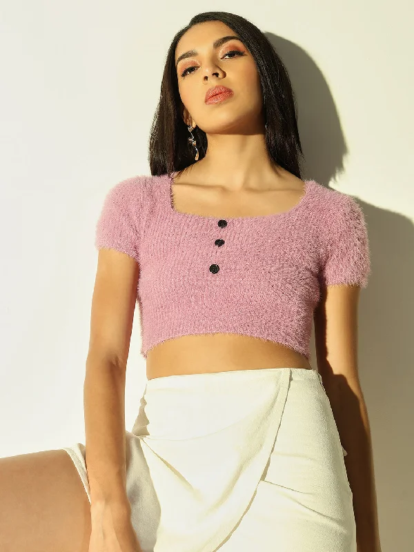 Women Purple Solid Crop Top