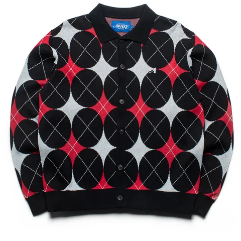 Awake NY Argyle Knit Collared Cardigan - Black