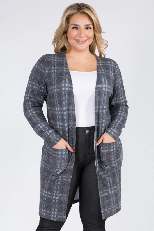 Plus Size Crosshatch Plaid Cardigan