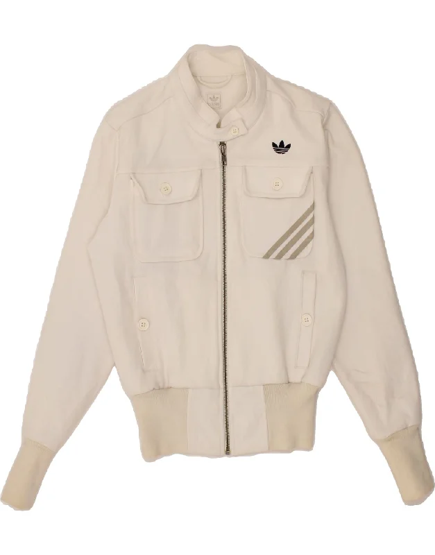 ADIDAS Womens Bomber Jacket IT 42 Medium White Polyester