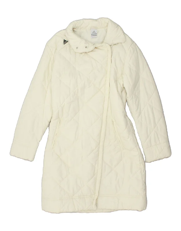 ADIDAS Womens Quilted Coat UK 14 Large Off White Polyester