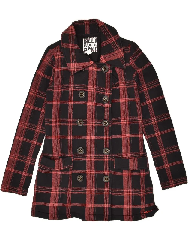 BILLABONG Womens Pea Coat UK 14 Medium Black Check Cotton