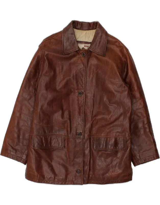 COAST Womens Leather Coat IT 42 Medium Brown Leather