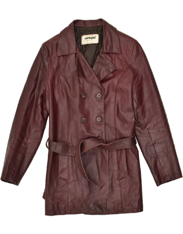 CONBIPEL Womens Double Breasted Leather Coat IT 44 Medium Burgundy Leather