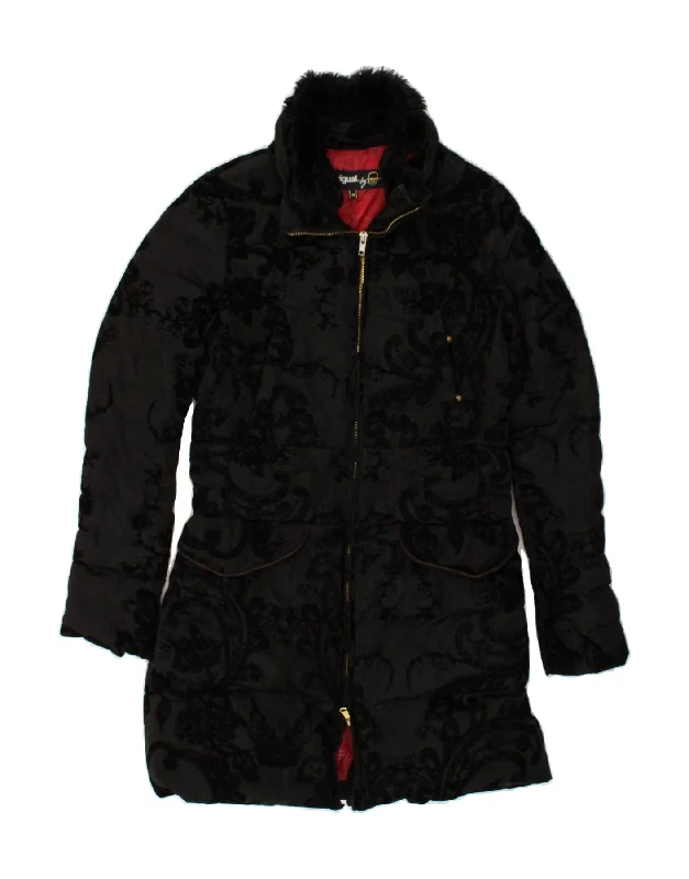 DESIGUAL Womens Padded Coat EU 36 Small Black Floral Polyester