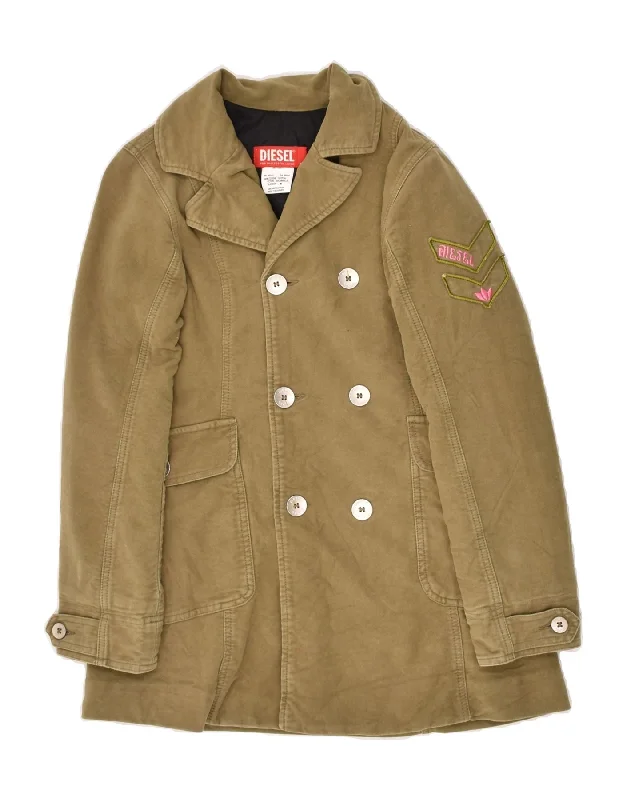 DIESEL Womens Military Graphic Double Breasted Coat UK 8 Small Khaki