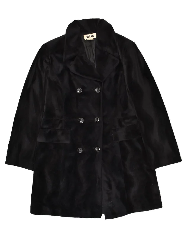 DREAM Womens Faux Fur Double Breasted Coat UK 14 Medium Black Polyester