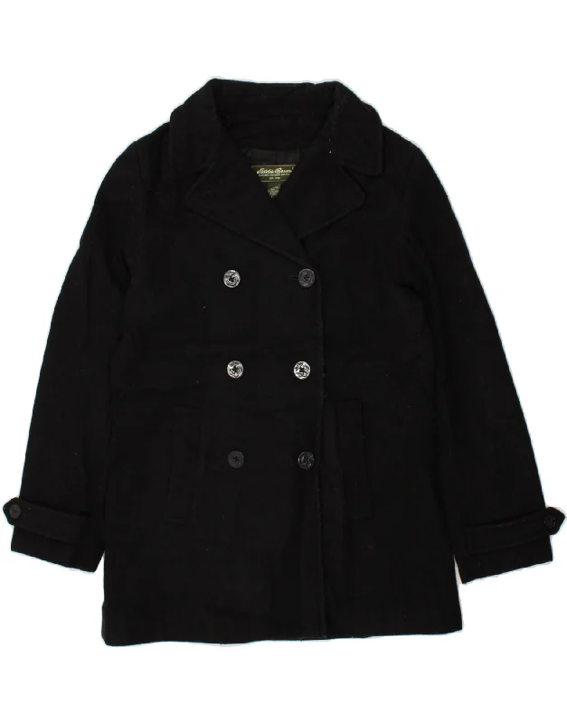 EDDIE BAUER Womens Loose Fit Pea Coat UK 10 Small Black Wool