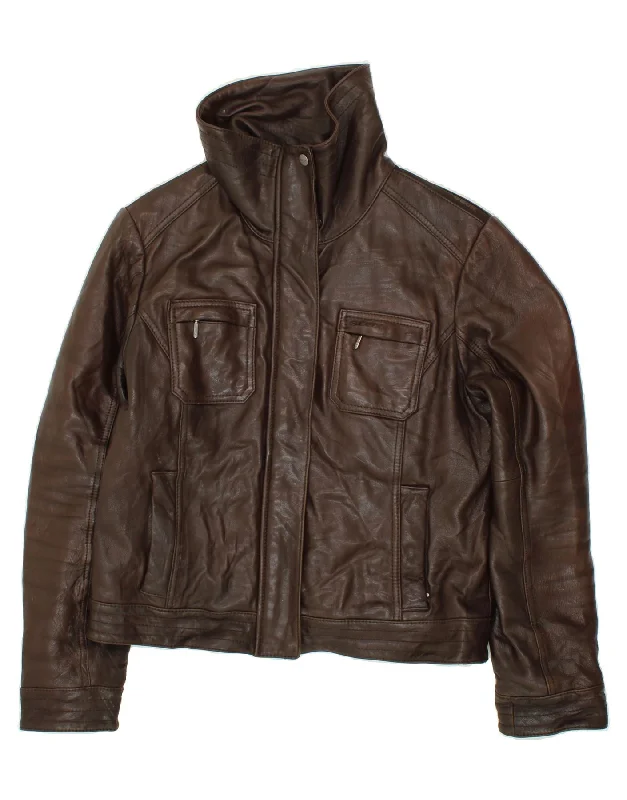 GEOX RESPIRA Womens Leather Jacket UK 16 Large  Brown Leather