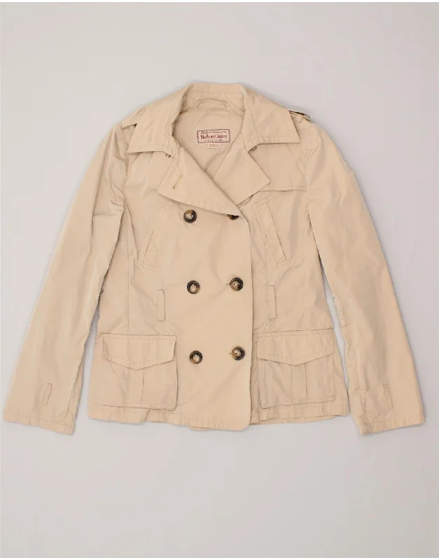 MARLBORO CLASSICS Womens Pea Coat EU 42 Large Beige Polyester