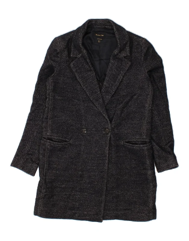 MASSIMO DUTTI Womens Double Breasted Coat EU 36 Small Navy Blue Flecked