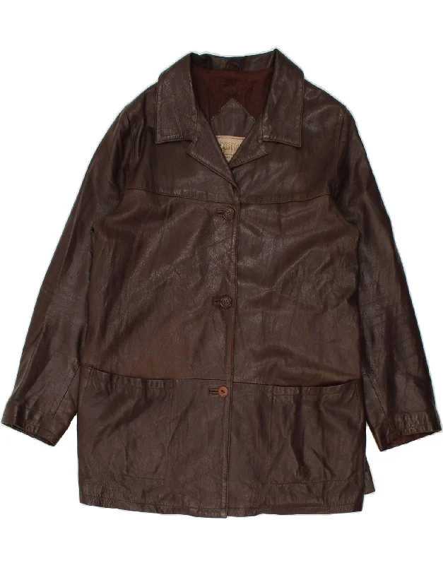 MICHEL Womens Leather Coat UK 16 Large Brown Leather