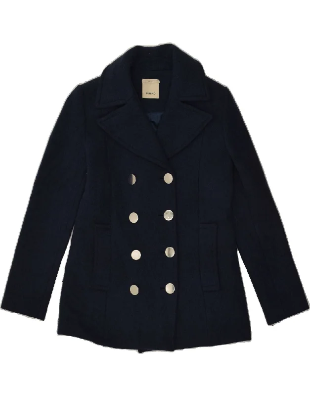 PINKO Womens Pea Coat UK 10 Small Navy Blue Virgin Wool