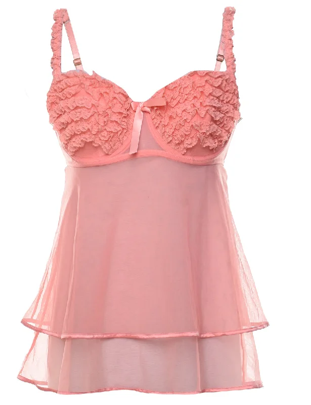 Salmon Pink Y2K Ruffled Babydoll - S