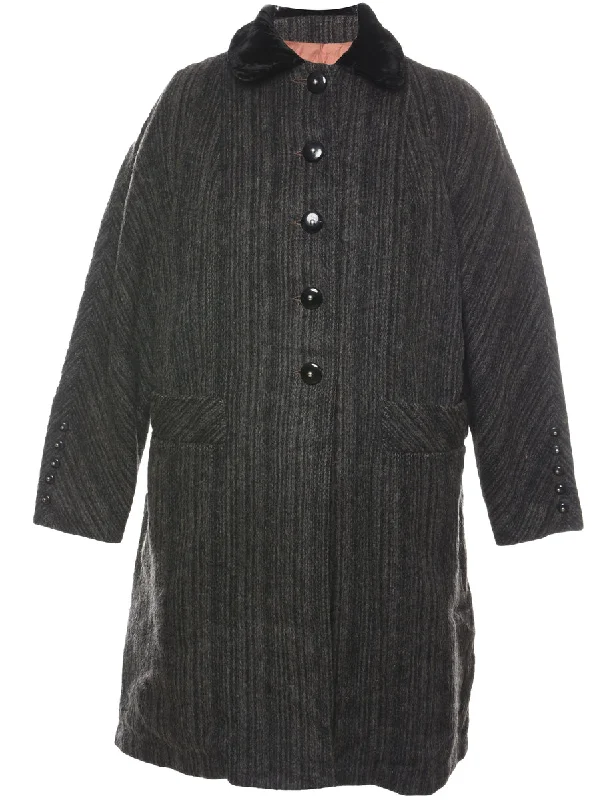 Striped Pattern Wool Coat - L