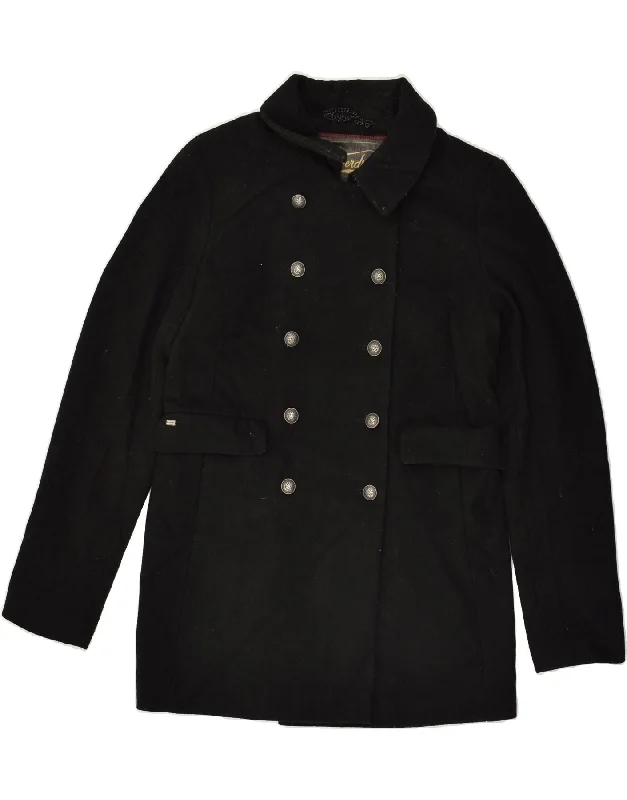 SUPERDRY Womens Premium Pea Coat UK 16 Large Black Wool