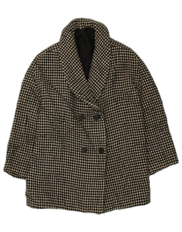 VINTAGE Womens Double Breasted Coat UK 16 Large Black Houndstooth