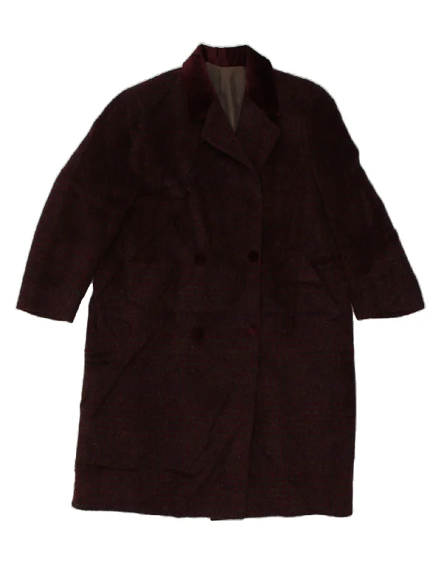 VINTAGE Womens Double Breasted Coat UK 22 2XL Burgundy Check