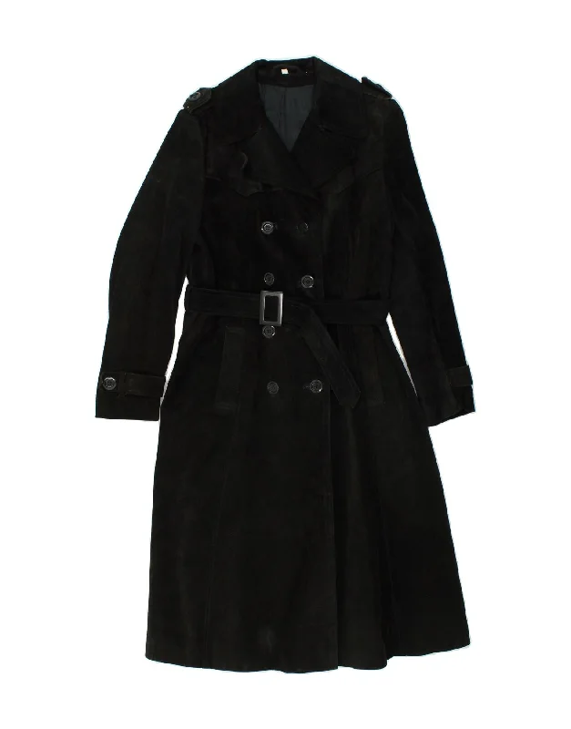 VINTAGE Womens Leather Coat IT 40 Small Black Leather