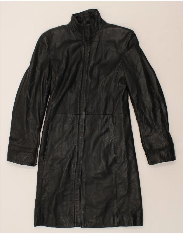 VINTAGE Womens Leather Coat IT 40 Small Black Leather