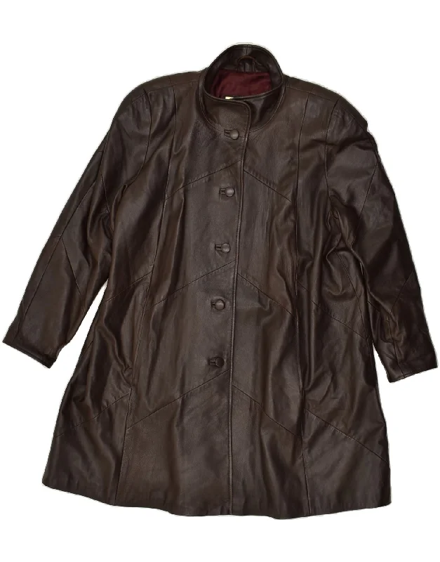 VINTAGE Womens Leather Coat UK 16 Large Brown Leather