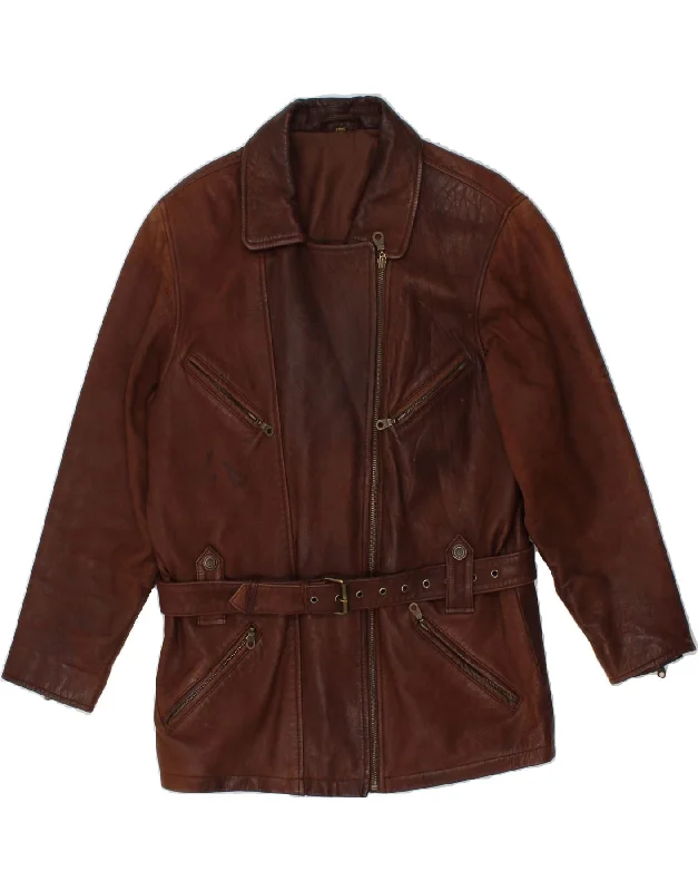 VINTAGE Womens Leather Jacket EU 40 Medium Brown Leather