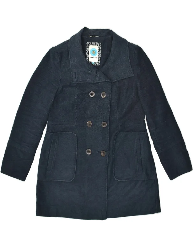 WHITE STUFF Womens Double Breasted Coat UK 14 Medium Blue Cotton