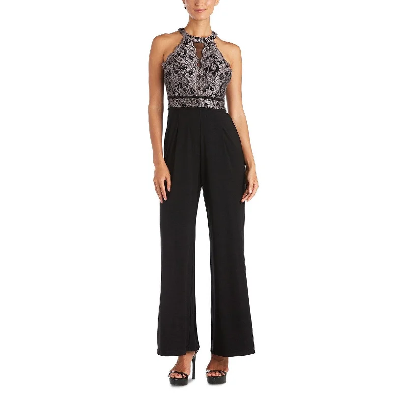 Nightway Women's Glitter-Lace Jumpsuit Black Size 8