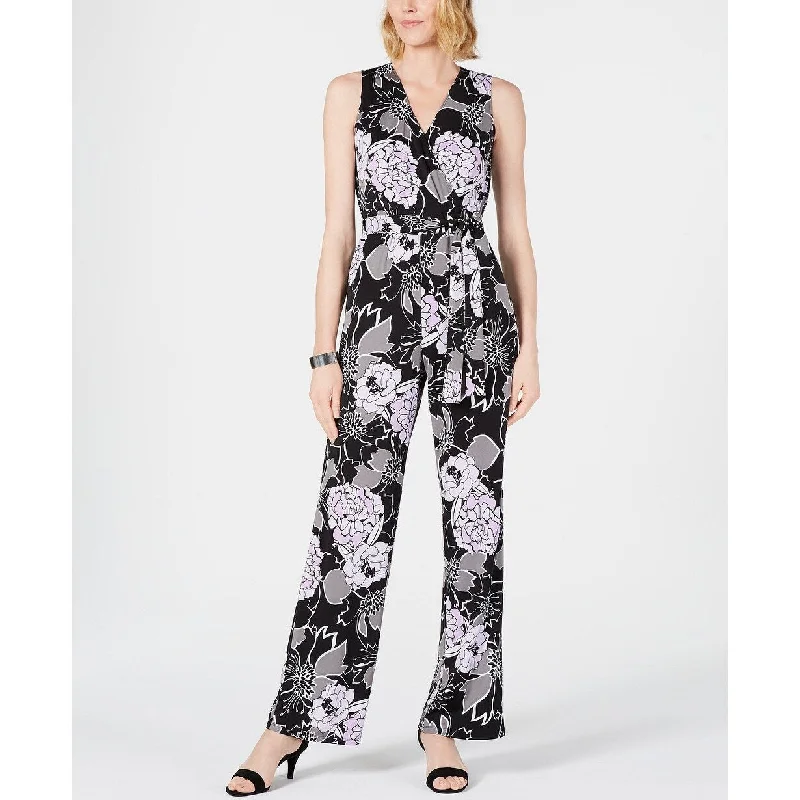 Ny Collection Women's Petite Printed Jumpsuit Black Size Large