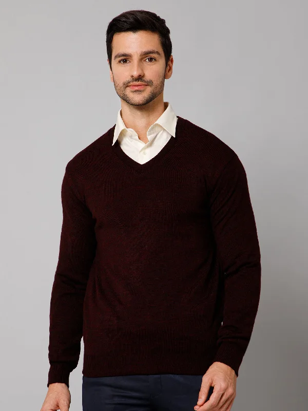 Solid Maroon and Navy Full Sleeves V Neck Reversible Regular Fit Casual Sweater for Men