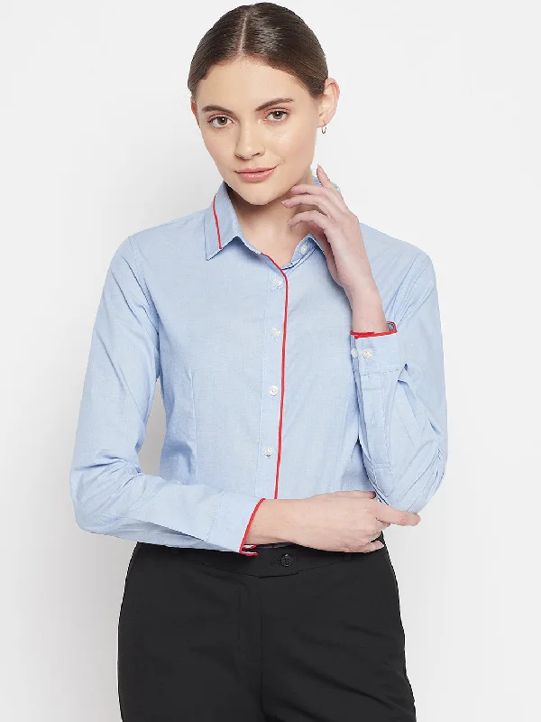 Women's Formal  Sky Blue Regular Full Sleeve  Shirt