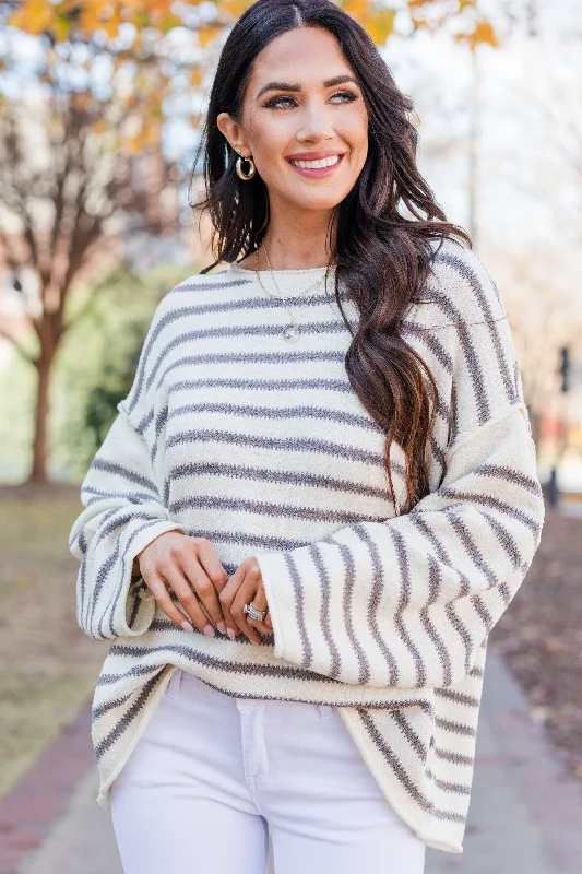 Feeling Lucky Gray Striped Sweater