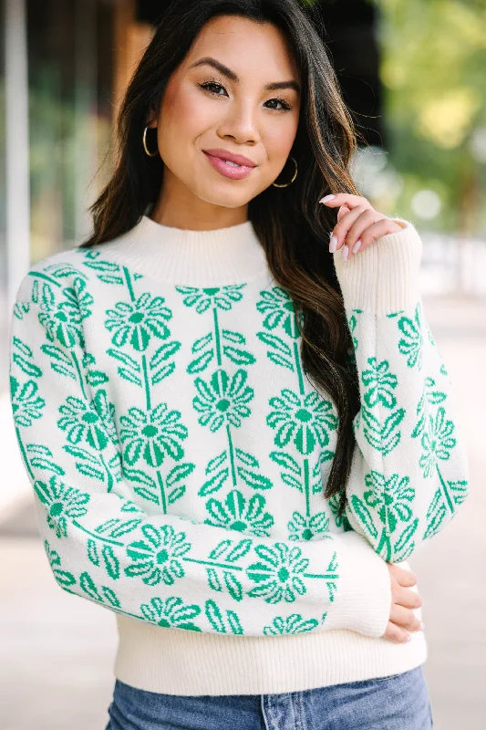 Have You Here Green Floral Sweater