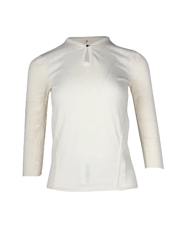 Hermes Three-Quarter Sleeves Top in Cream Wool