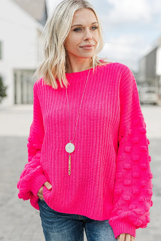 Ins and Outs of Love Hot Pink Chunky Knit Sweater