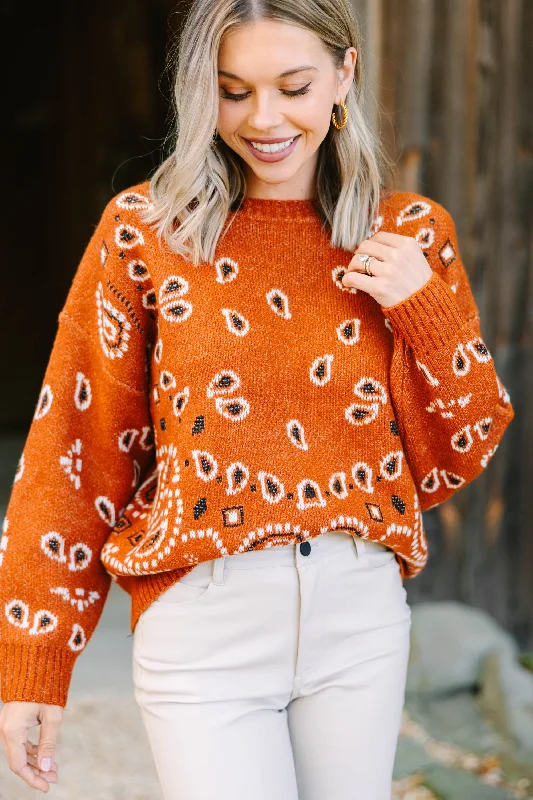 Just My Speed Rust Orange Paisely Sweater