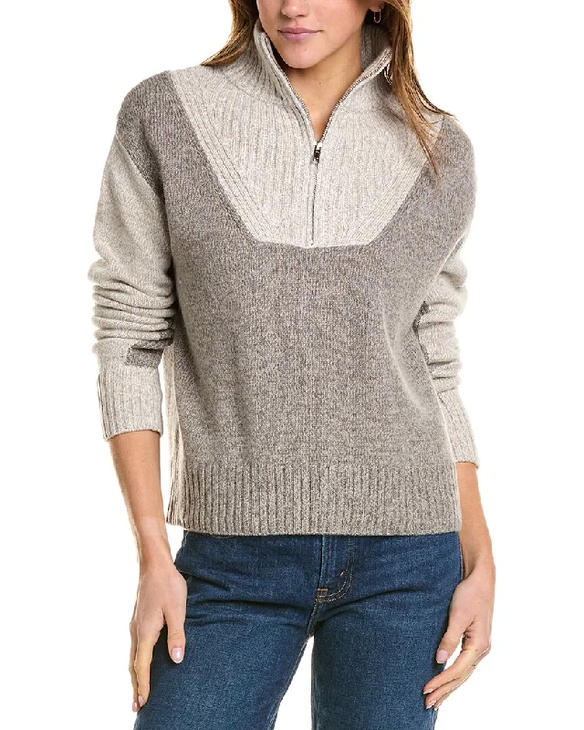 Monrow Marled Colorblocked Wool & Cashmere-Blend 1/2-Zip Sweater