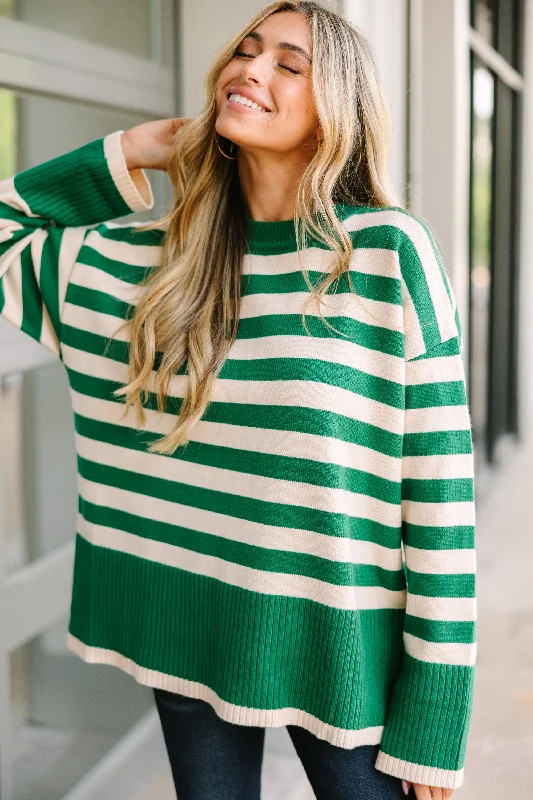 On The Way Up Green Striped Sweater