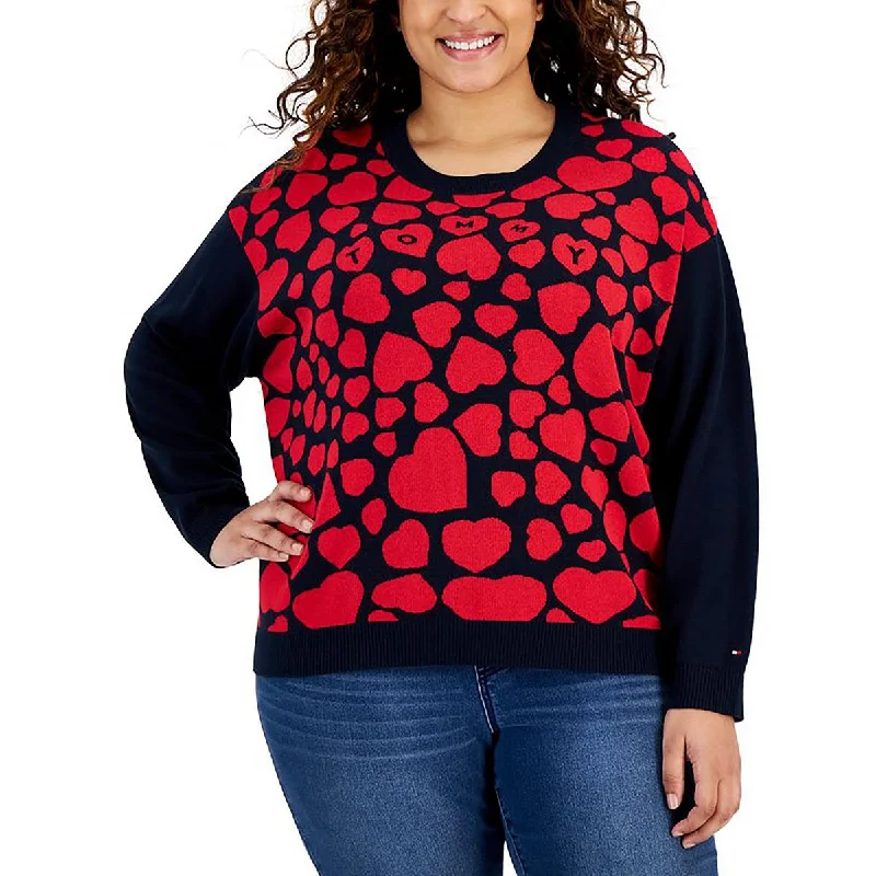 Plus Womens Printed Long Sleeve Crewneck Sweater