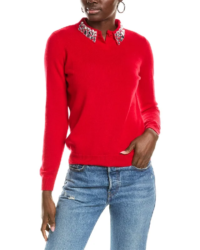 sofiacashmere Embellished Collar Cashmere Sweater