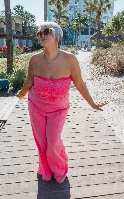 Hot Pink Mineral Wash Jumpsuit - Final Sale