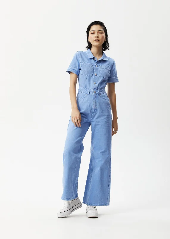 AFENDS Womens Polar Miami - Denim Flared Jumpsuit - Faded Arctic