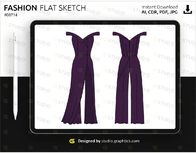 WOMENS EVENING JUMPSUIT FLAT SKETCH