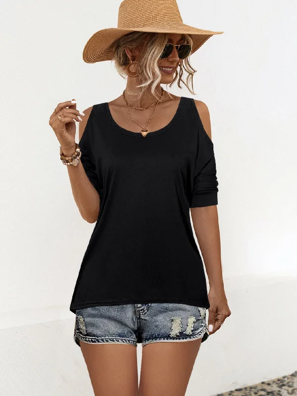 Cut Out Sleeve Solid Color T-Shirts Wholesale Womens Clothing N3824041600061