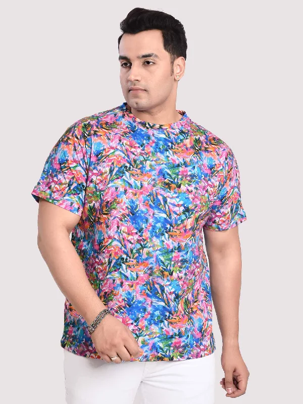 Flower Digital Printed Round Neck T-Shirt Men's Plus Size