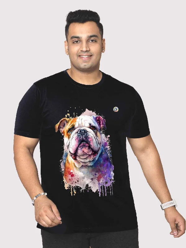 Men Plus Size Black Dog Printed Round Neck T-Shirt