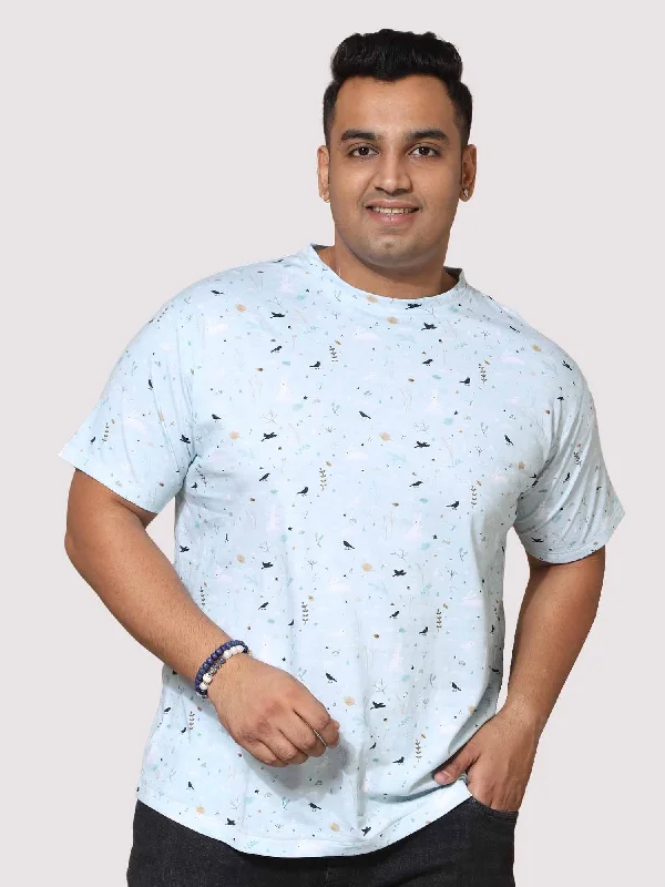 Men Plus Size Seth  Light Blue  Digital Printed Round Neck T-shirt