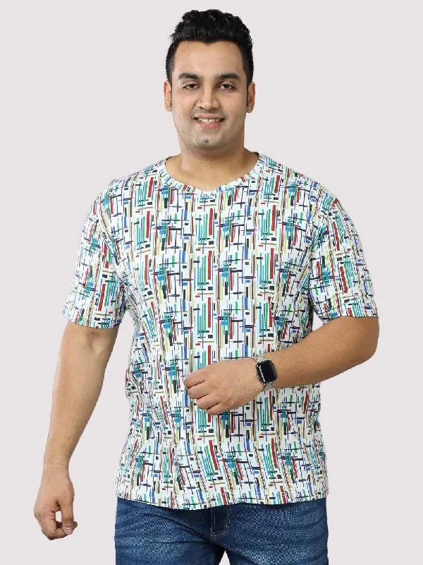 Men Plus Size Stripe Digital Printed Round Neck T-Shirt