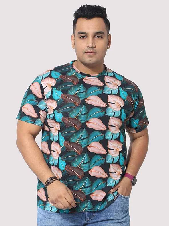 Men Plus Size Tropical Leaf Digital Printed Round Neck T-Shirt