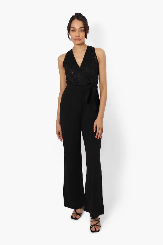 Limite Belted Lace Sequin Jumpsuit - Black